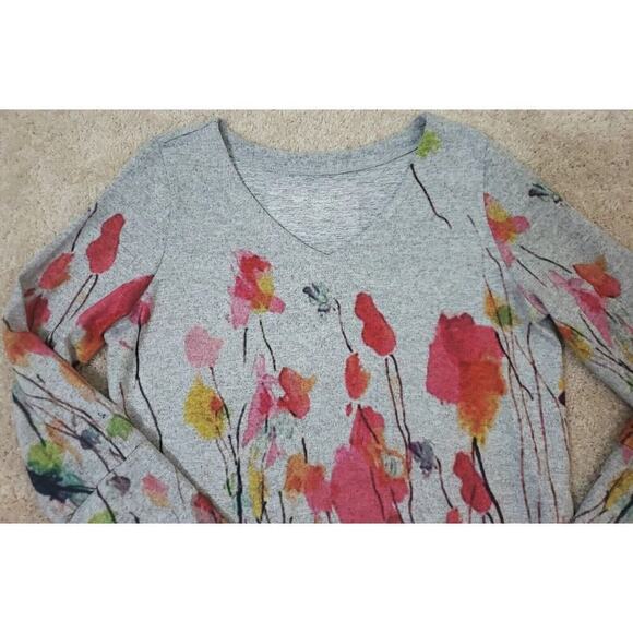 Soft Surroundings ~Woman Size S~ Gray/Orange Floral Long Sleeve Tunic Side Slits - Picture 12 of 16